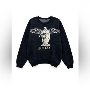 Oversized Boxy Brushed Gothic Graphic Knitted Black XL Sweater